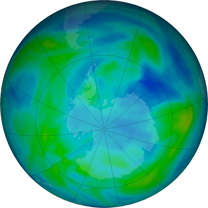 Antarctic ozone map for 30 April 2021